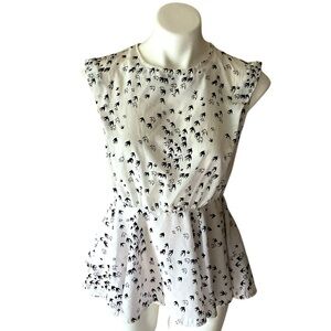 Gracia Women’s White Peplum Bird Cut Out Sleeveless Blouse Size Small